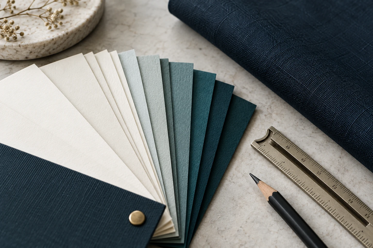 Paper and binding cloth samples for book design